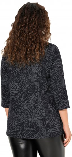 Ulla Popken Animal Print 3/4 Sleeve V-Neck Tee Black - T-shirt - 