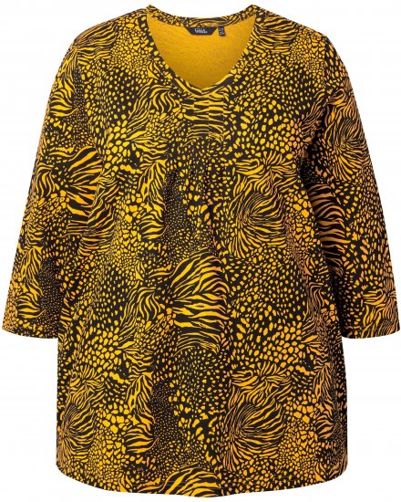 Ulla Popken Animal Print 3/4 Sleeve V-Neck Tee Neon Orange - T-shirt - 