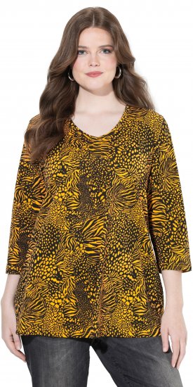 Ulla Popken Animal Print 3/4 Sleeve V-Neck Tee Neon Orange - T-shirt - 