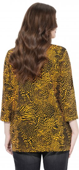 Ulla Popken Animal Print 3/4 Sleeve V-Neck Tee Neon Orange - T-shirt - 