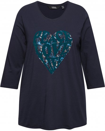 Ulla Popken Peace Love Life 3/4 Sleeve Graphic Tee Navy - T-shirt - 