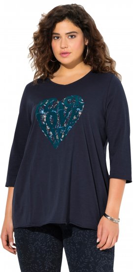 Ulla Popken Peace Love Life 3/4 Sleeve Graphic Tee Navy - T-shirt - 