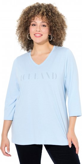 Ulla Popken Country Lettered 3/4 Sleeve Tee Soft Light Blue - T-shirt stampate da donna - 