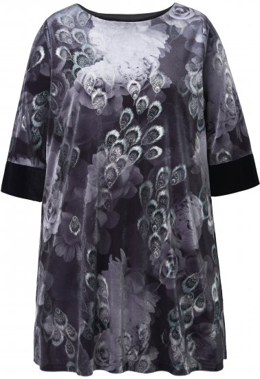 Ulla Popken Velvet Peacock Feather 3/4 Sleeve Tunic Blouse Black - T-shirt - 