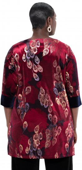 Ulla Popken Velvet Peacock Feather 3/4 Sleeve Tunic Blouse Wine Red - T-shirt - 