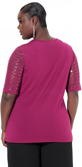 Ulla Popken Sequined Mesh Sleeve Blouse Aubergine - T-shirt - 