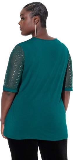 Ulla Popken Sequined Mesh Sleeve Blouse Dark Green - T-shirt - 