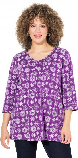 Ulla Popken Snowflake Print 3/4 Sleeve A-Line Tee Dark Purple - T-shirt stampate da donna - 
