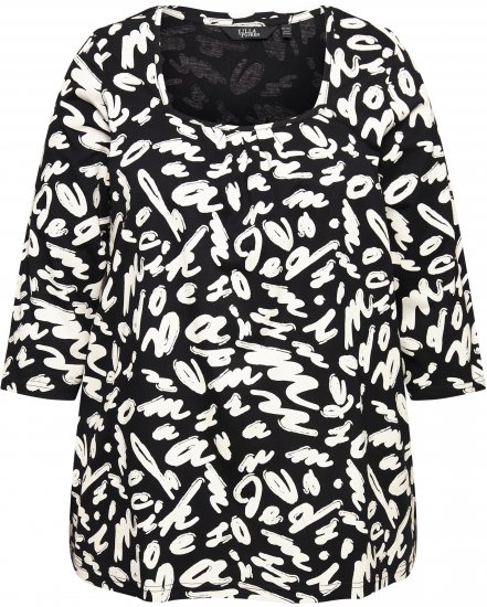 Ulla Popken Scribble Print Square Neck 3/4 Sleeve Tee Black - T-shirt stampate da donna - 