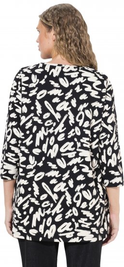 Ulla Popken Scribble Print Square Neck 3/4 Sleeve Tee Black - T-shirt stampate da donna - 
