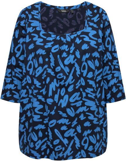 Ulla Popken Scribble Print Square Neck 3/4 Sleeve Tee Navy - T-shirt stampate da donna - 