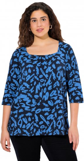 Ulla Popken Scribble Print Square Neck 3/4 Sleeve Tee Navy - T-shirt stampate da donna - 