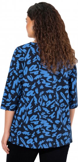 Ulla Popken Scribble Print Square Neck 3/4 Sleeve Tee Navy - T-shirt stampate da donna - 