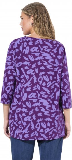 Ulla Popken Scribble Print Square Neck 3/4 Sleeve Tee Violet - T-shirt stampate da donna - 