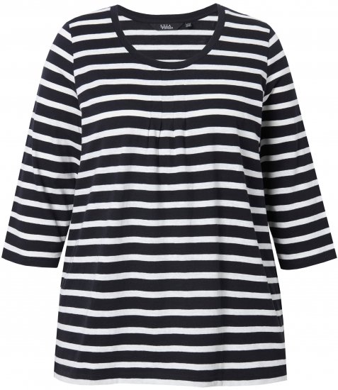 Ulla Popken Striped 3/4 Sleeve A-Line Tee Black - T-shirt - 