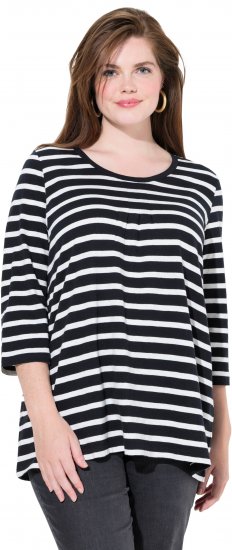 Ulla Popken Striped 3/4 Sleeve A-Line Tee Black - T-shirt - 