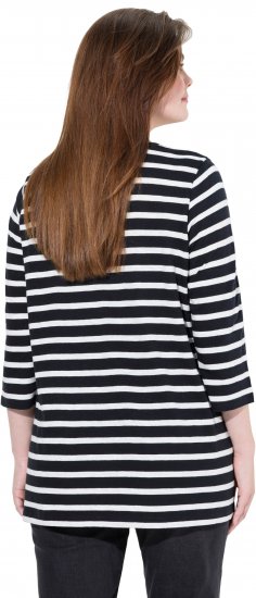 Ulla Popken Striped 3/4 Sleeve A-Line Tee Black - T-shirt - 