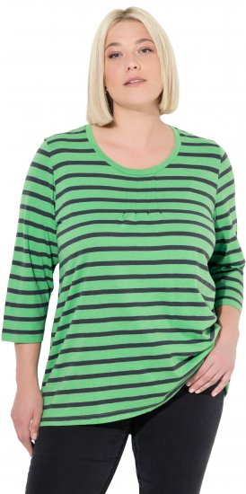 Ulla Popken Striped 3/4 Sleeve A-Line Tee Apple Green - T-shirt - 
