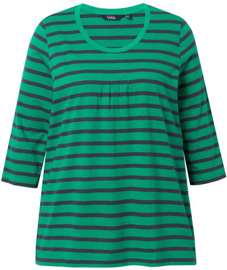 Ulla Popken Striped 3/4 Sleeve A-Line Tee Moss Green - T-shirt - 