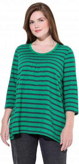 Ulla Popken Striped 3/4 Sleeve A-Line Tee Moss Green - T-shirt - 