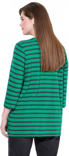 Ulla Popken Striped 3/4 Sleeve A-Line Tee Moss Green - T-shirt - 