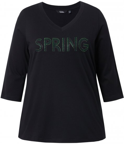 Ulla Popken SPRING Studded 3/4 Sleeve Tee Black - T-shirt - 