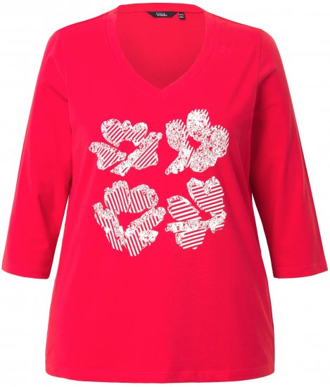Ulla Popken Floral Graphic V-Neck Tee Lychee - T-shirt stampate da donna - 
