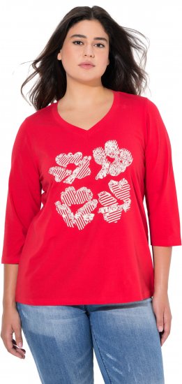 Ulla Popken Floral Graphic V-Neck Tee Lychee - T-shirt stampate da donna - 