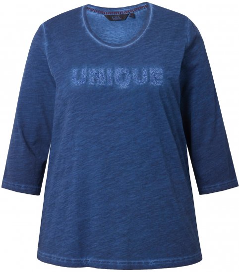Ulla Popken UNIQUE Embroidered 3/4 Sleeve Tee Ink Blue - T-shirt - 