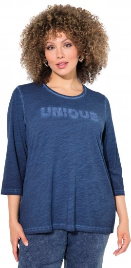 Ulla Popken UNIQUE Embroidered 3/4 Sleeve Tee Ink Blue - T-shirt - 