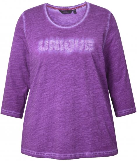 Ulla Popken UNIQUE Embroidered 3/4 Sleeve Tee Purple - T-shirt - 