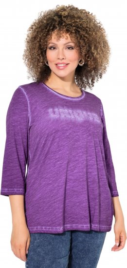 Ulla Popken UNIQUE Embroidered 3/4 Sleeve Tee Purple - T-shirt - 