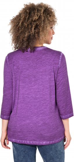 Ulla Popken UNIQUE Embroidered 3/4 Sleeve Tee Purple - T-shirt - 