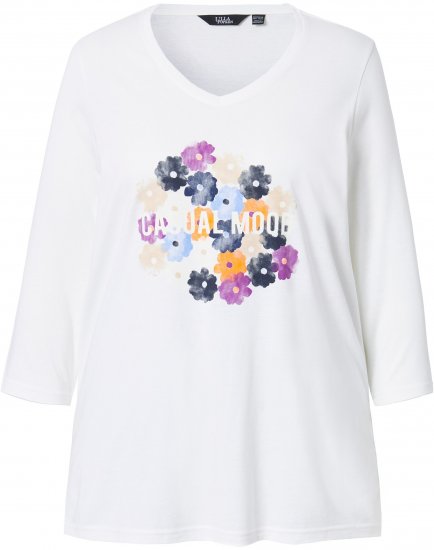 Ulla Popken Casual Mood Floral V-Neck Tee Off-White - T-shirt - 