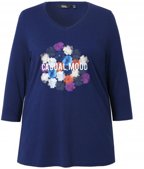 Ulla Popken Casual Mood Floral V-Neck Tee Navy - T-shirt - 