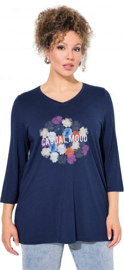 Ulla Popken Casual Mood Floral V-Neck Tee Navy - T-shirt - 