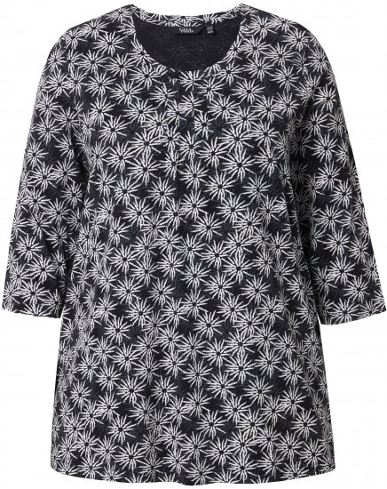 Ulla Popken Graphic Flower A-Line 3/4 Sleeve Tee Black - T-shirt - 