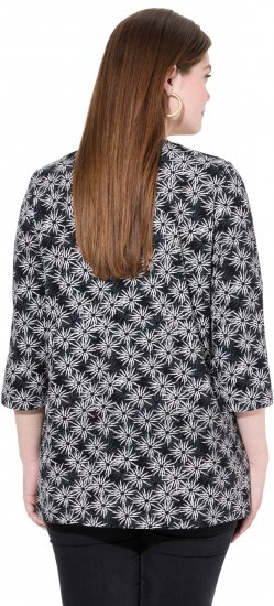Ulla Popken Graphic Flower A-Line 3/4 Sleeve Tee Black - T-shirt - 
