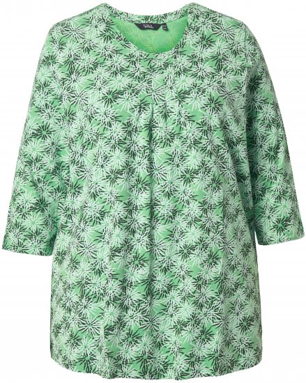 Ulla Popken Graphic Flower A-Line 3/4 Sleeve Tee Apple Green - T-shirt - 