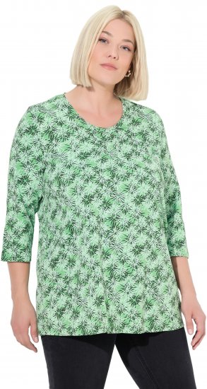Ulla Popken Graphic Flower A-Line 3/4 Sleeve Tee Apple Green - T-shirt - 