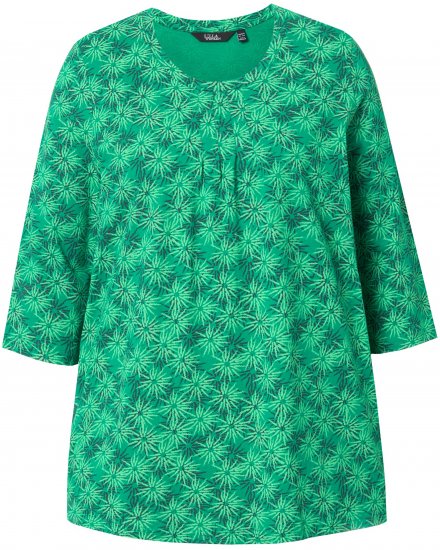 Ulla Popken Graphic Flower A-Line 3/4 Sleeve Tee Moss Green - T-shirt - 