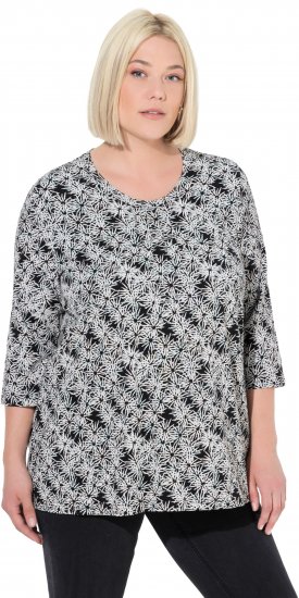 Ulla Popken Graphic Flower A-Line 3/4 Sleeve Tee Soft Light Blue - T-shirt - 