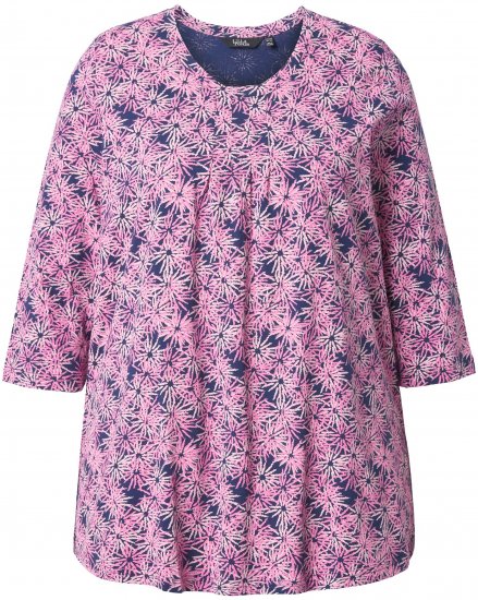 Ulla Popken Graphic Flower A-Line 3/4 Sleeve Tee Pink - T-shirt - 