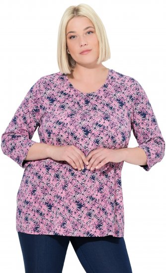 Ulla Popken Graphic Flower A-Line 3/4 Sleeve Tee Pink - T-shirt - 