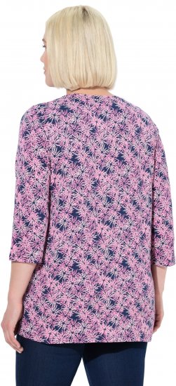 Ulla Popken Graphic Flower A-Line 3/4 Sleeve Tee Pink - T-shirt - 