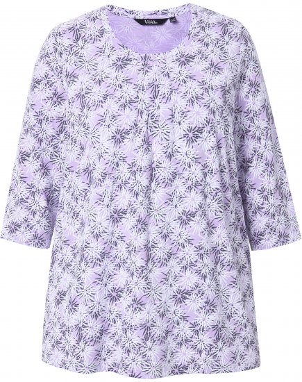 Ulla Popken Graphic Flower A-Line 3/4 Sleeve Tee Lavender - T-shirt - 