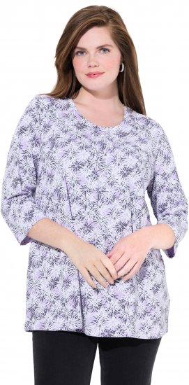 Ulla Popken Graphic Flower A-Line 3/4 Sleeve Tee Lavender - T-shirt - 