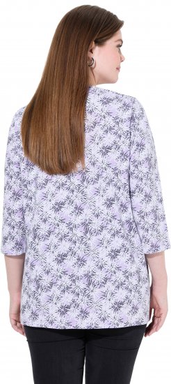 Ulla Popken Graphic Flower A-Line 3/4 Sleeve Tee Lavender - T-shirt - 