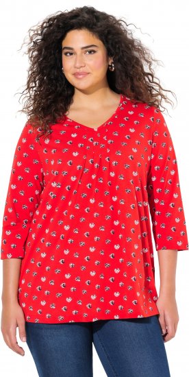 Ulla Popken Minimal Floral Print 3/4 Sleeve Tee Neon Red - T-shirt stampate da donna - 