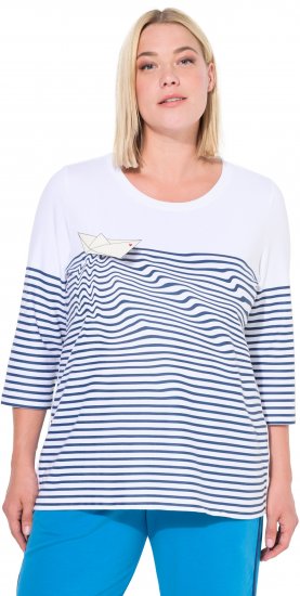 Ulla Popken Paper Boat Print 3/4 Sleeve Tee Snow White - T-shirt stampate da donna - 